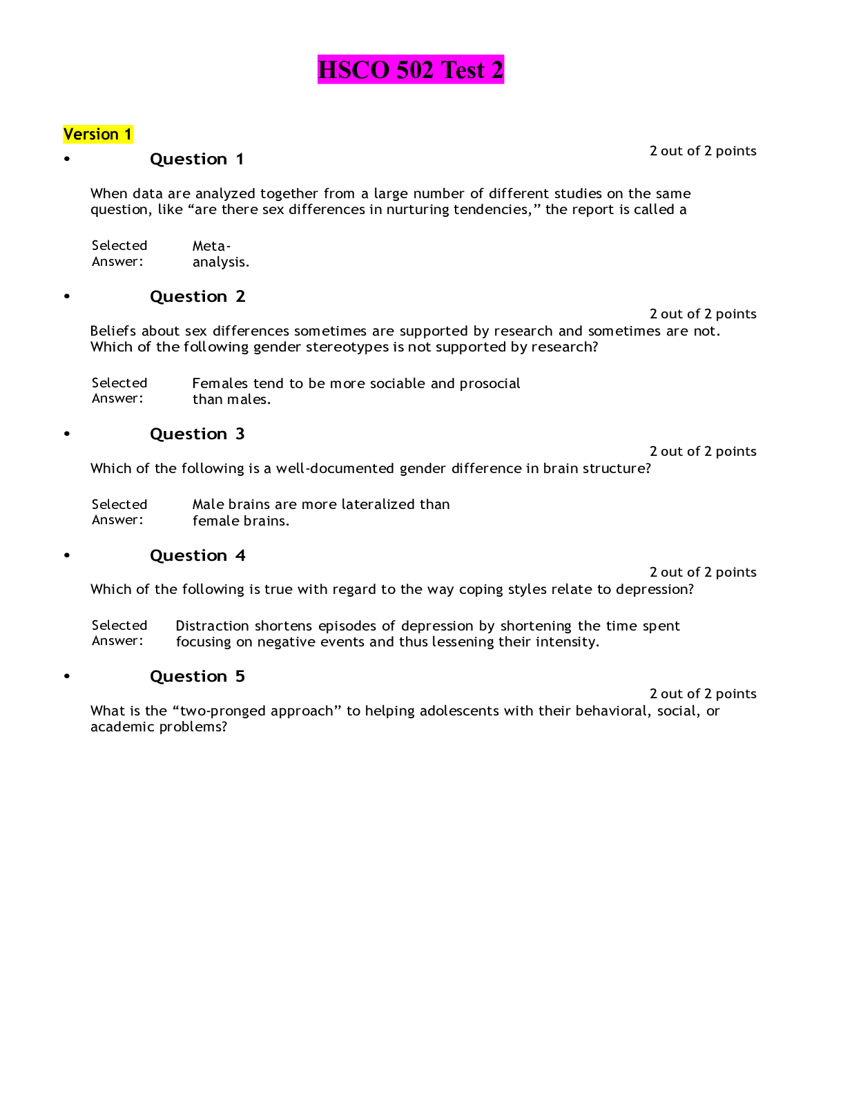 Preview of HSCO 502 TEST 2 - (3 Versions) Liberty University